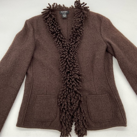 Clothes by Revue Wool Fringe Sweater Brown Textured Cardigan Size Large - Picture 1 of 10